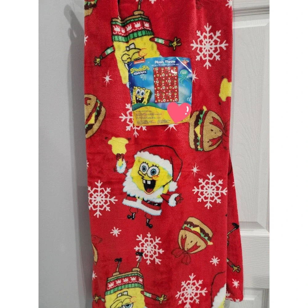 Santa SpongeBob SquarePants Krabby Pattie Christmas Holiday Plush Throw Blanket
